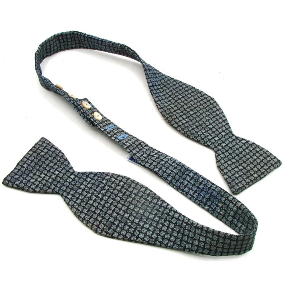 The Andover Shop Geo Square Pattern Bow Tie Blue Gray Gold Adjustable Formal Vtg